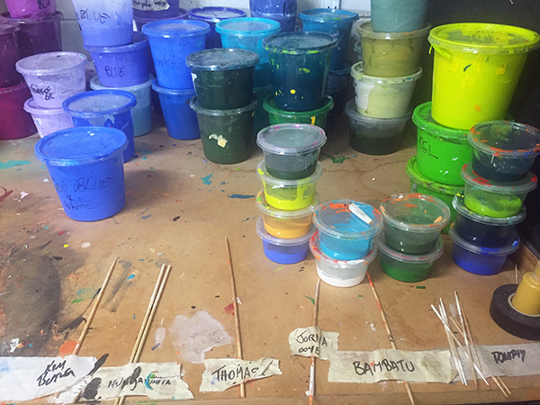 Paints and artists' brushes at the studio