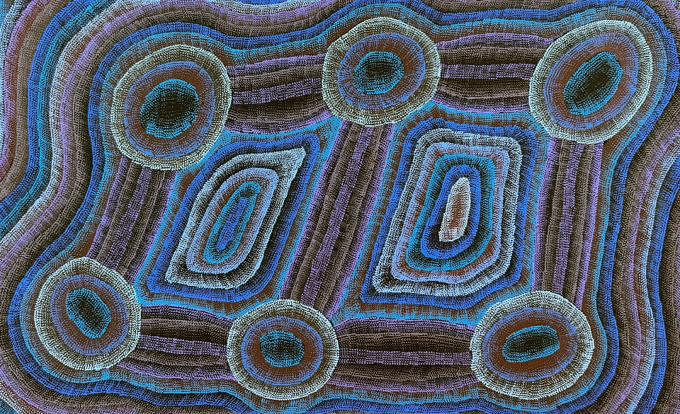 Ngapa Jukurrpa (Water Dreaming) - Mikanji - AGBWU3193/21ny by Agnes Nampijinpa Brown