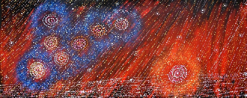 Yanjirlpirri or Napaljarri-Warnu Jukurrpa (Star or Seven Sisters Dreaming) - AGRWU882/14 by Alma Nungurrayi Granites