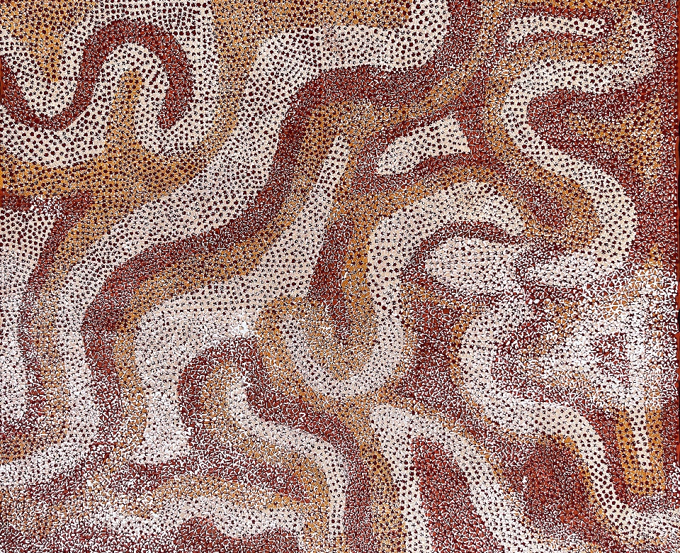 Lukarrara Jukurrpa (Desert Fringe-rush Seed Dreaming) - ANWWU274/22ny by Andrea Nungarrayi Wilson