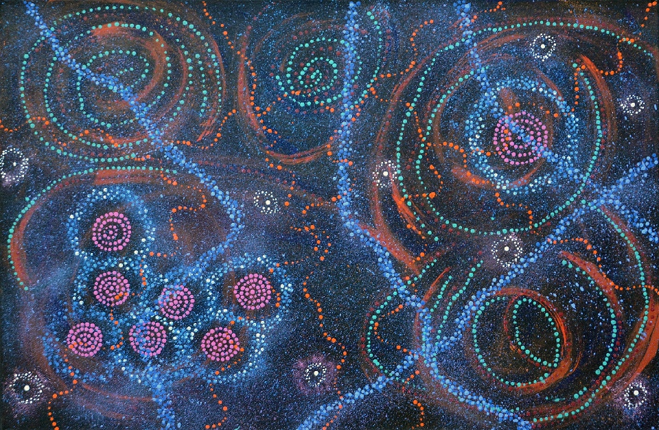 Yanjirlpirri or Napaljarri - warnu Jukurrpa (Star or Seven Sisters Dreaming) - ATGWU5215/17 by Athena Nangala Granites