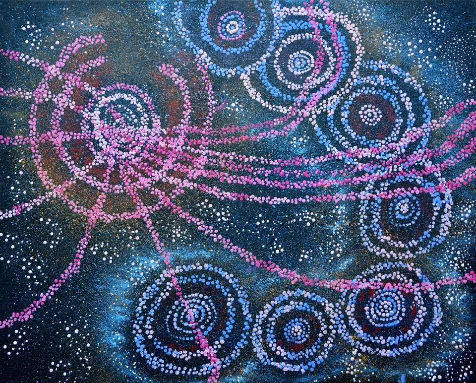 Yanjirlpirri or Napaljarri - warnu Jukurrpa (Star or Seven Sisters Dreaming) - ATGWU218/18 by Athena Nangala Granites