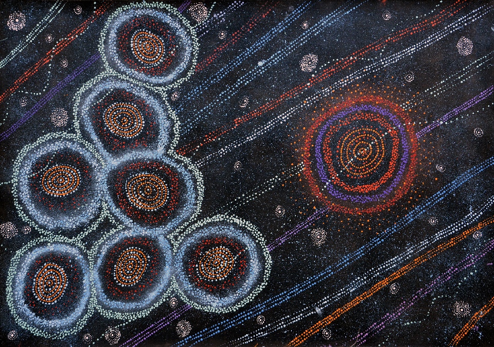 Yanjirlpirri or Napaljarri - warnu Jukurrpa (Star or Seven Sisters Dreaming) - ATGWU2911/18 by Athena Nangala Granites