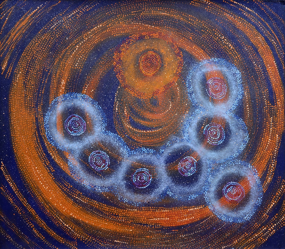 Yanjirlpirri or Napaljarri - warnu Jukurrpa (Star or Seven Sisters Dreaming) - ATGWU3615/18 by Athena Nangala Granites