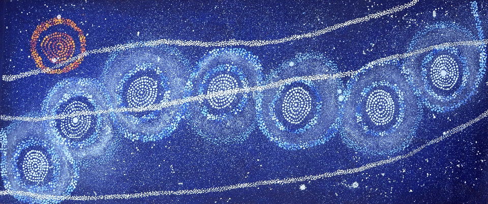 Yanjirlpirri or Napaljarri - warnu Jukurrpa (Star or Seven Sisters Dreaming) - ATGWU5612/18 by Athena Nangala Granites