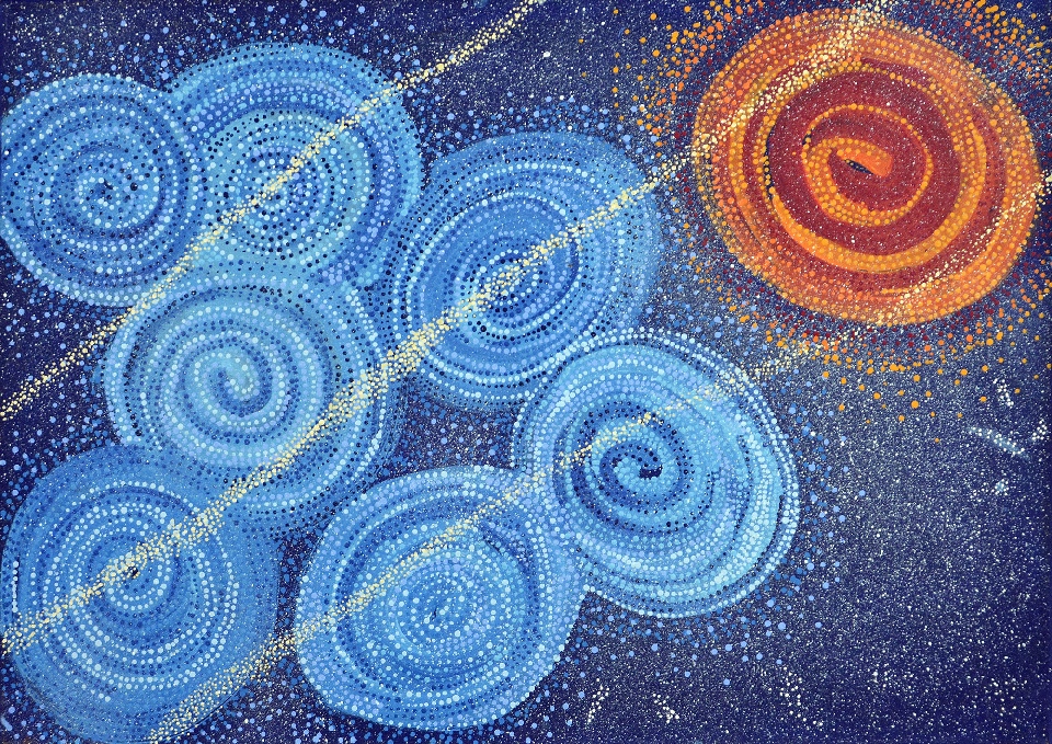 Yanjirlpirri or Napaljarri - warnu Jukurrpa (Star or Seven Sisters Dreaming) - ATGWU5565/18 by Athena Nangala Granites