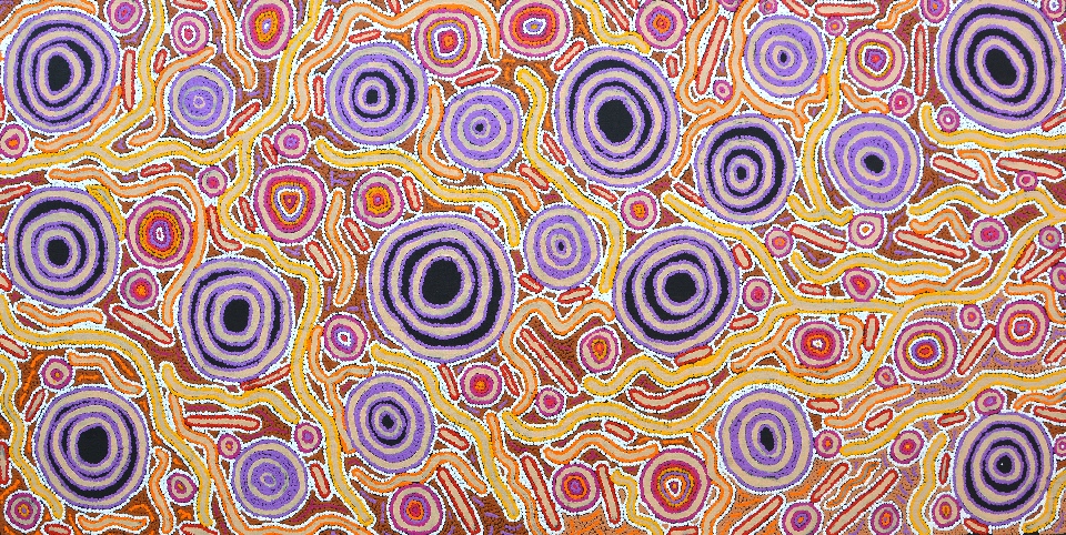 Ngapa Jukurrpa (Water Dreaming) - Puyurru - BNPWU1056/14ny by Bess Napanangka Poulson