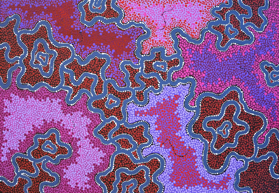 Ngapa Jukurrpa (Water Dreaming) - Puyurru - CNRWU2703/15 by Chantelle Nampijinpa Robertson