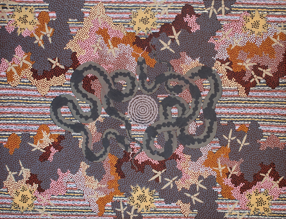Carpet Snake Dreaming - CPOHF77 by Clifford Possum Tjapaltjarri