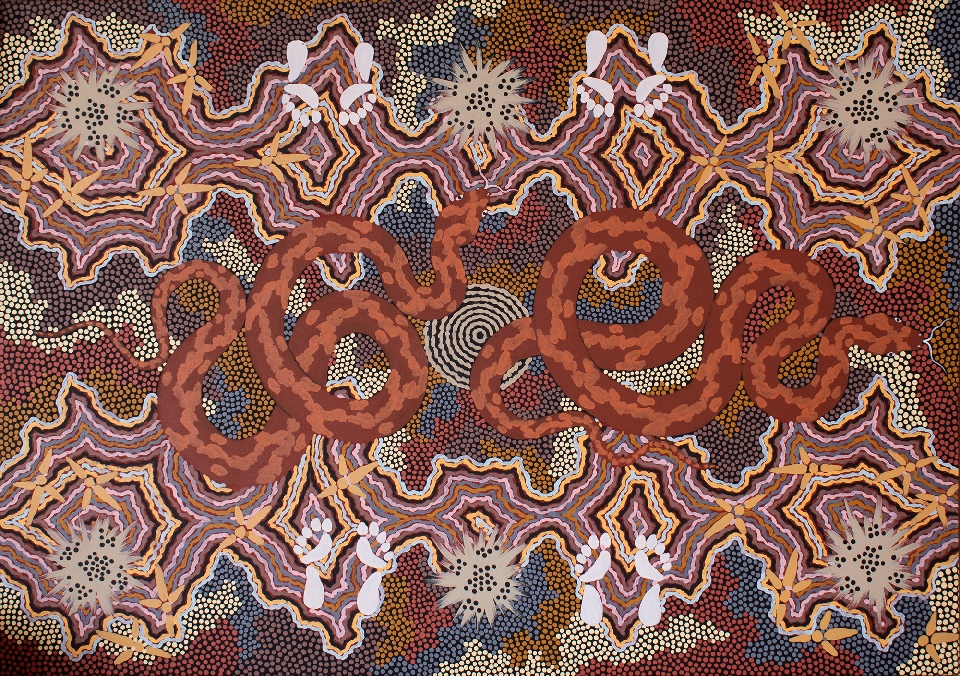 Carpet Snake Dreaming - CPOHF81 by Clifford Possum Tjapaltjarri