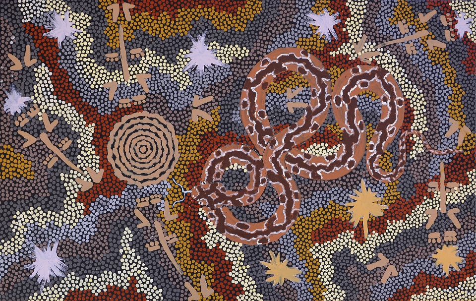 Carpet Snake Dreaming - CPJAH0091 by Clifford Possum Tjapaltjarri