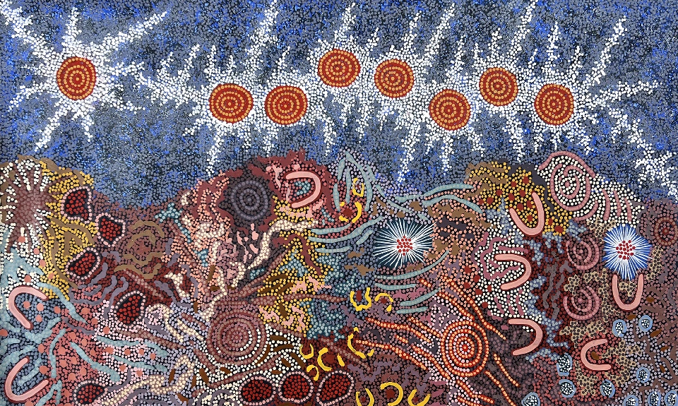 Grandmother's Country and Seven Sisters Dreaming - GPNU223282 by Gabriella Possum Nungurrayi