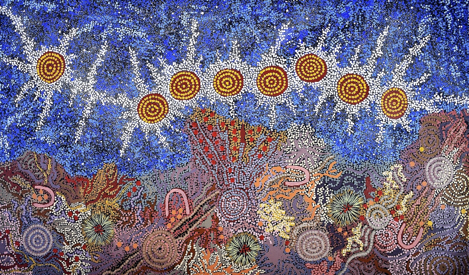 Grandmother's Country and Seven Sisters Dreaming - GPNU223305 by Gabriella Possum Nungurrayi