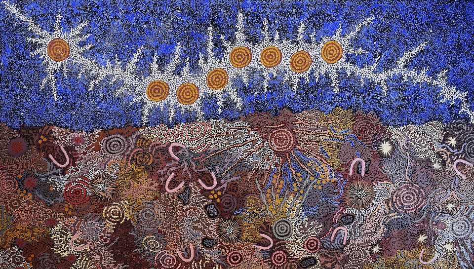 Grandmother's Country and Seven Sisters Dreaming - GPNU2232964 by Gabriella Possum Nungurrayi