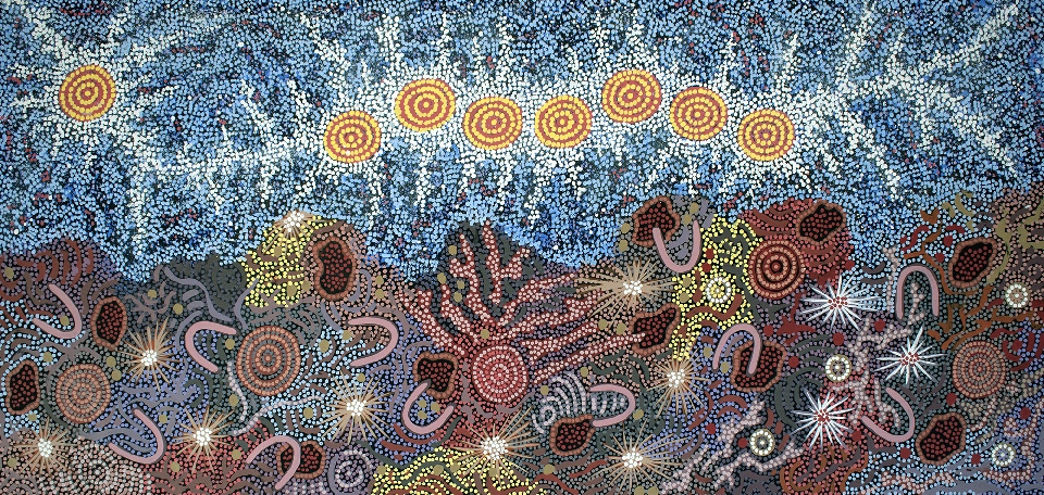 Grandmother's Country and Seven Sisters Dreaming - GPNU23105 by Gabriella Possum Nungurrayi