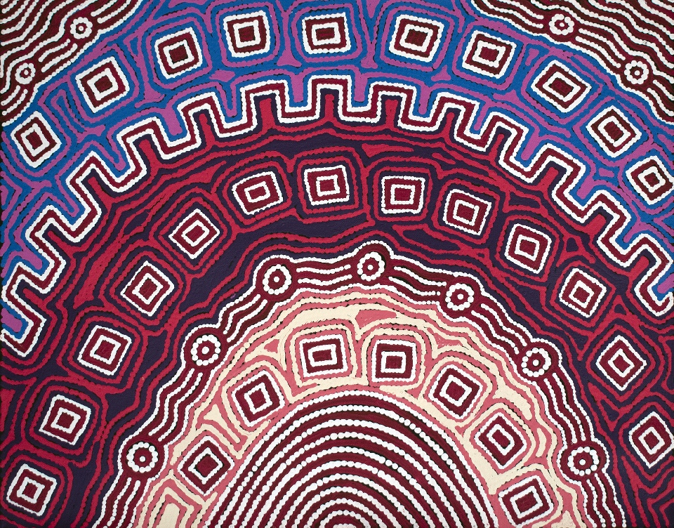 Lukarrara Jukurrpa (Desert Fringe-rush Seed Dreaming) - GGIWU2139/23 by Gloria Napangardi Gill