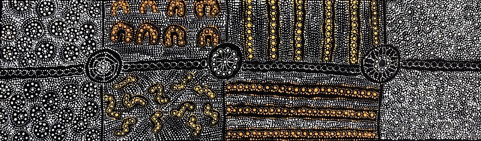 Lukarrara Jukurrpa (Desert Fringe-rush Seed Dreaming) - HNRWU7877/23 by Hilda Nakamarra Rogers