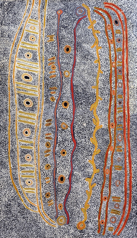 Ngalyipi Jukurrpa (Snake Vine Dreaming) - Yanjirlpiri - JJPWU395/20ny by Jacob Jungarrayi Spencer