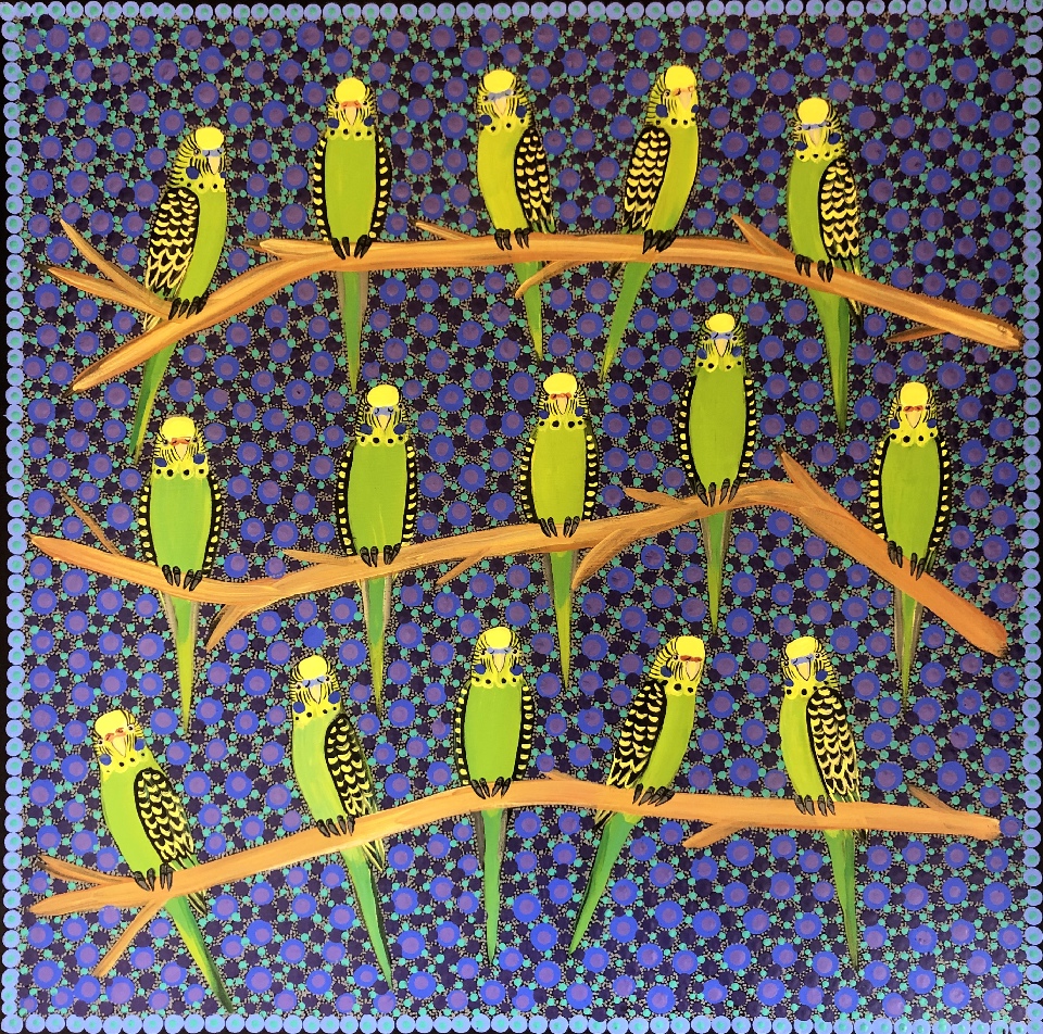 Budgerigars - KBZG0595 by Kathleen Buzzacott