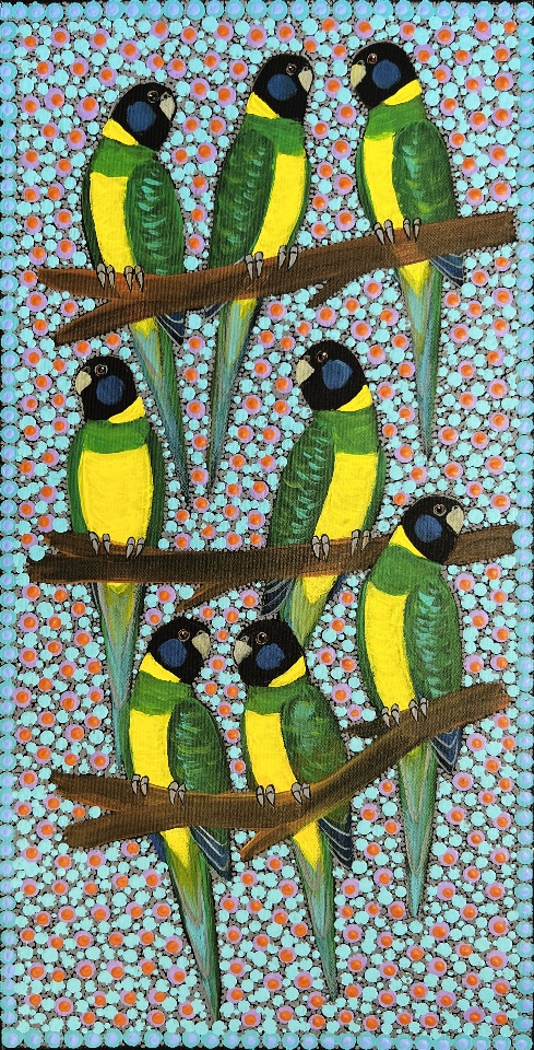 Ring Necked Parrots - KBZG0831 by Kathleen Buzzacott
