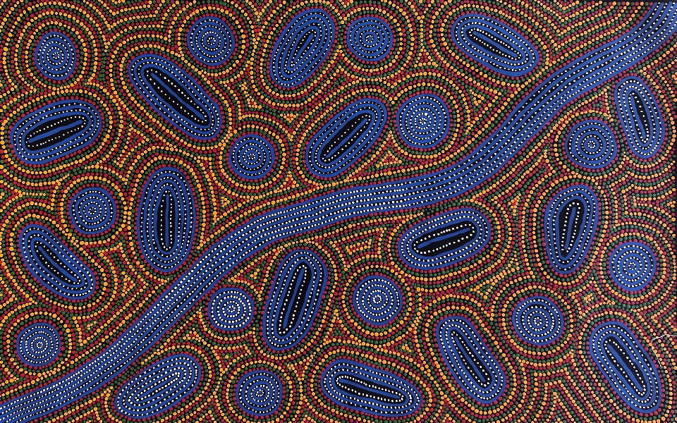 Ngapa Jukurrpa (Water Dreaming) - Pirlinyarnu - LESWU7084/22 by Leah Nampijinpa Sampson