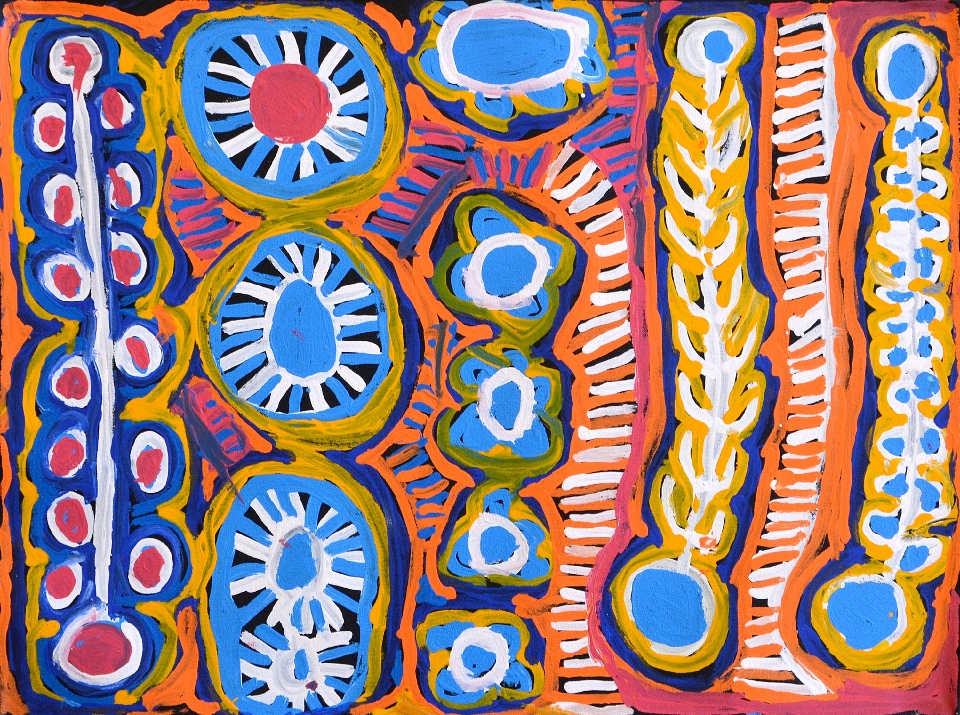 Malikijarra Jukurrpa (Two Dogs Dreaming) - MUMWU305/14ny by Murdie Nampijinpa Morris