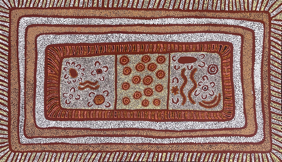 Ngalyarrpa manu Puluku Jukurrpa (Sandhill and Bullock Dreaming) - NSPWU765/22ny by Natasha Nungarrayi Spencer