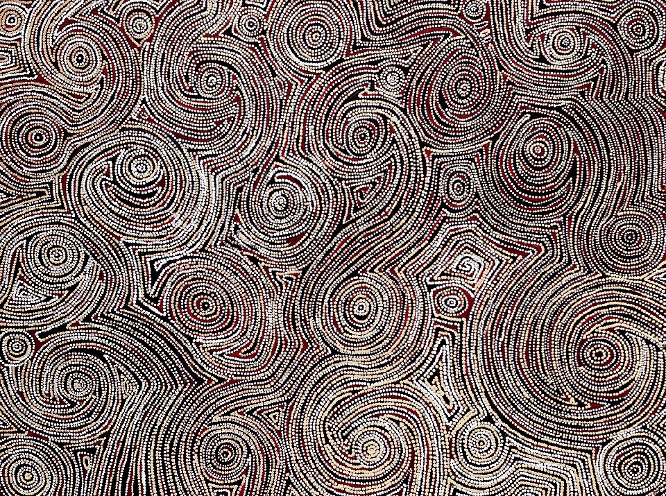 Lukarrara Jukurrpa (Desert Fringe-rush Seed Dreaming) - PGAWU549/22ny by Pauline Napangardi Gallagher