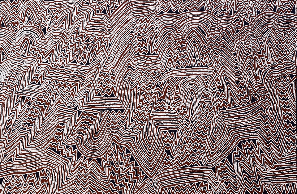 Lukarrara Jukurrpa (Desert Fringe-rush Seed Dreaming) - PGAWU815/22ny by Pauline Napangardi Gallagher