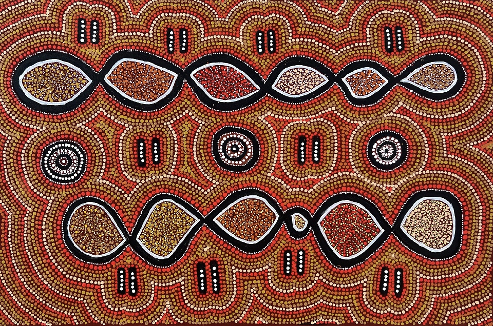Wanakiji Jukurrpa (Bush Tomato Dreaming) - SNTWU1392/23 by Selma Napanangka Tasman