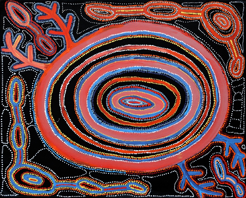 Pikilyi Jukurrpa (Vaughan Springs Dreaming) - TNHWU1782/17ny by Theo (Faye) Nangala Hudson