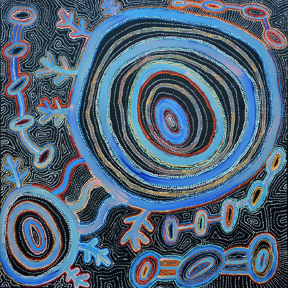 Pikilyi Jukurrpa (Vaughan Springs Dreaming) - TNHWU1966/17ny by Theo (Faye) Nangala Hudson