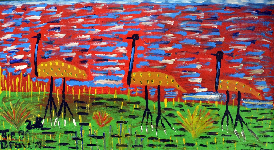 Three Emus at Sunset - TTBDD0046 by Trevor Turbo Brown