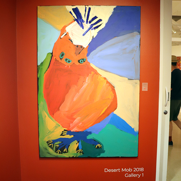 Artwork by Karen Napaltjarri Barnes hanging at Desert Mob Exhibition, Araluen Arts Centre