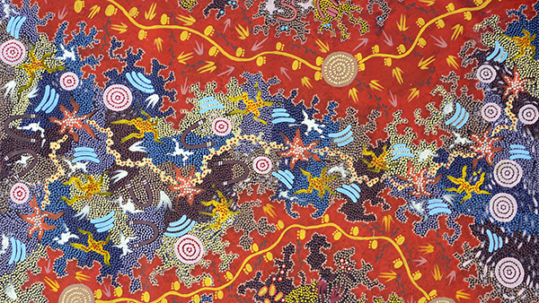 Khatija Possum - a bright Aboriginal painting full of iconography