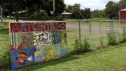 A handmade sign for the Art Centre on the town of Lockhart River