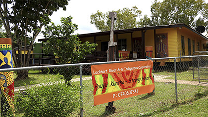 The facade of the Lockhart River art centre set in tropical far north Queensland