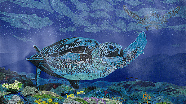 Painting by Lloyd Hornsby of a Sea Turtle painted in intricate dot work