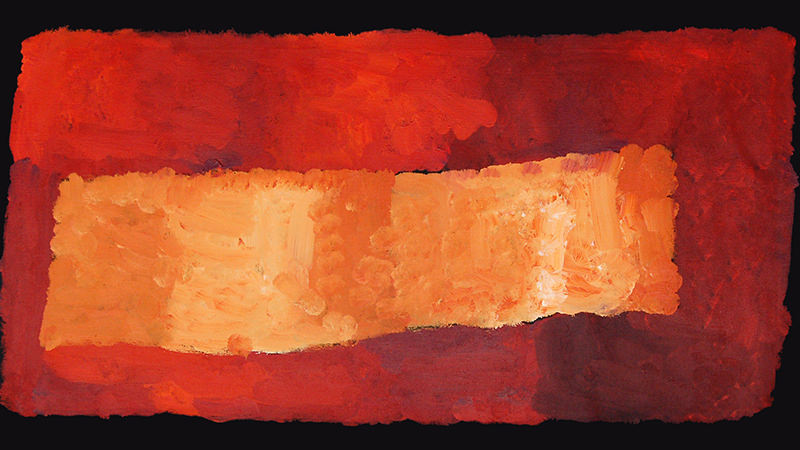 a red and yellow painting using colour field style of painting