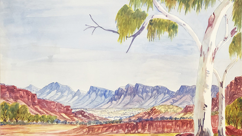 a watercolour landscape of the Central Desert